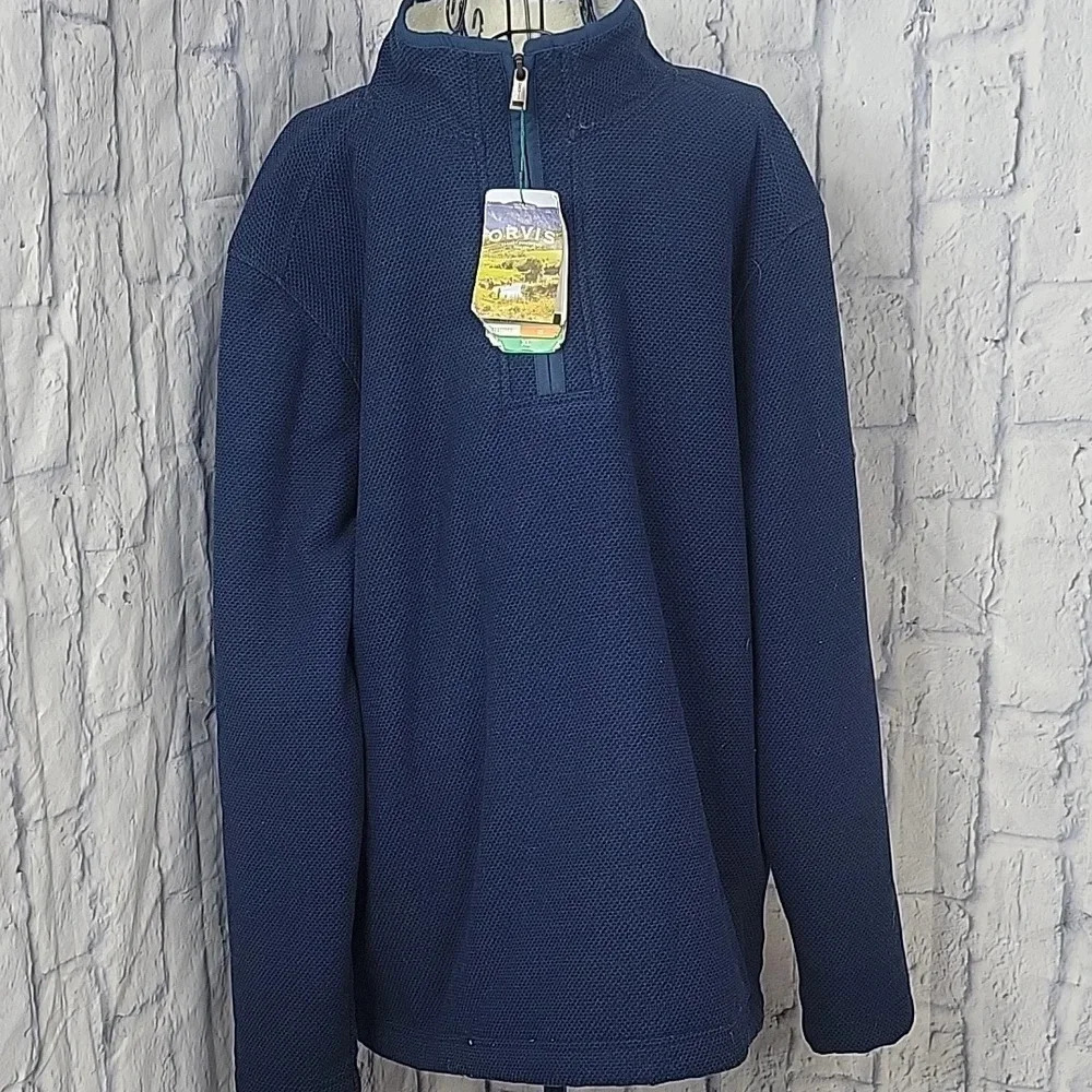 ORVIS Men's Fleece‎ Lined Quarter Zip Pullover Blue XL/EG NWT